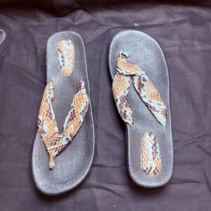 Zealand Womens Snakeskin Print Platform Wedge Flip Flop Sandals Brown Size 10